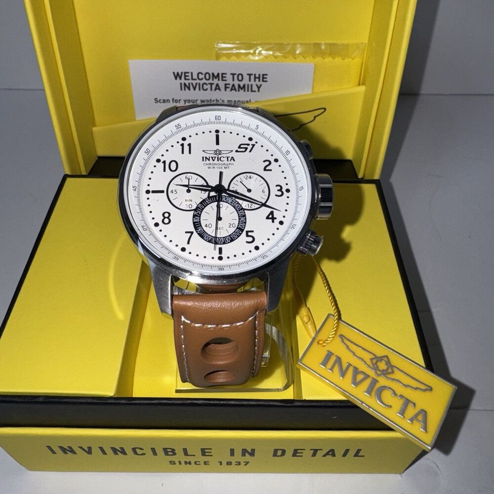 Invicta S1 Men’s Chronograph Quartz White Dial Brown Leather Strap 100m - Picture 2 of 16